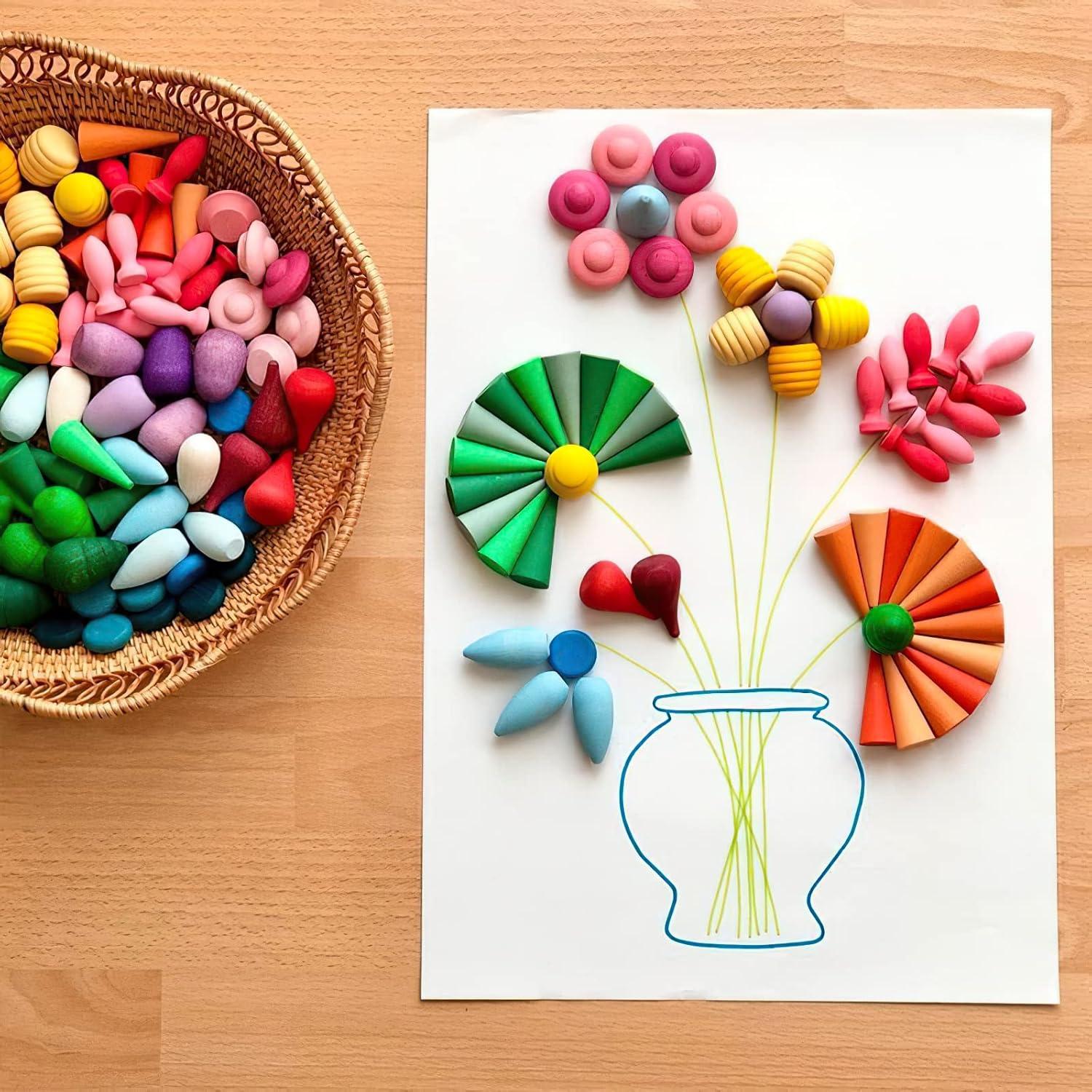 Juguetes Educativos MIKNEKE 81 Piezas de Madera Arcoíris