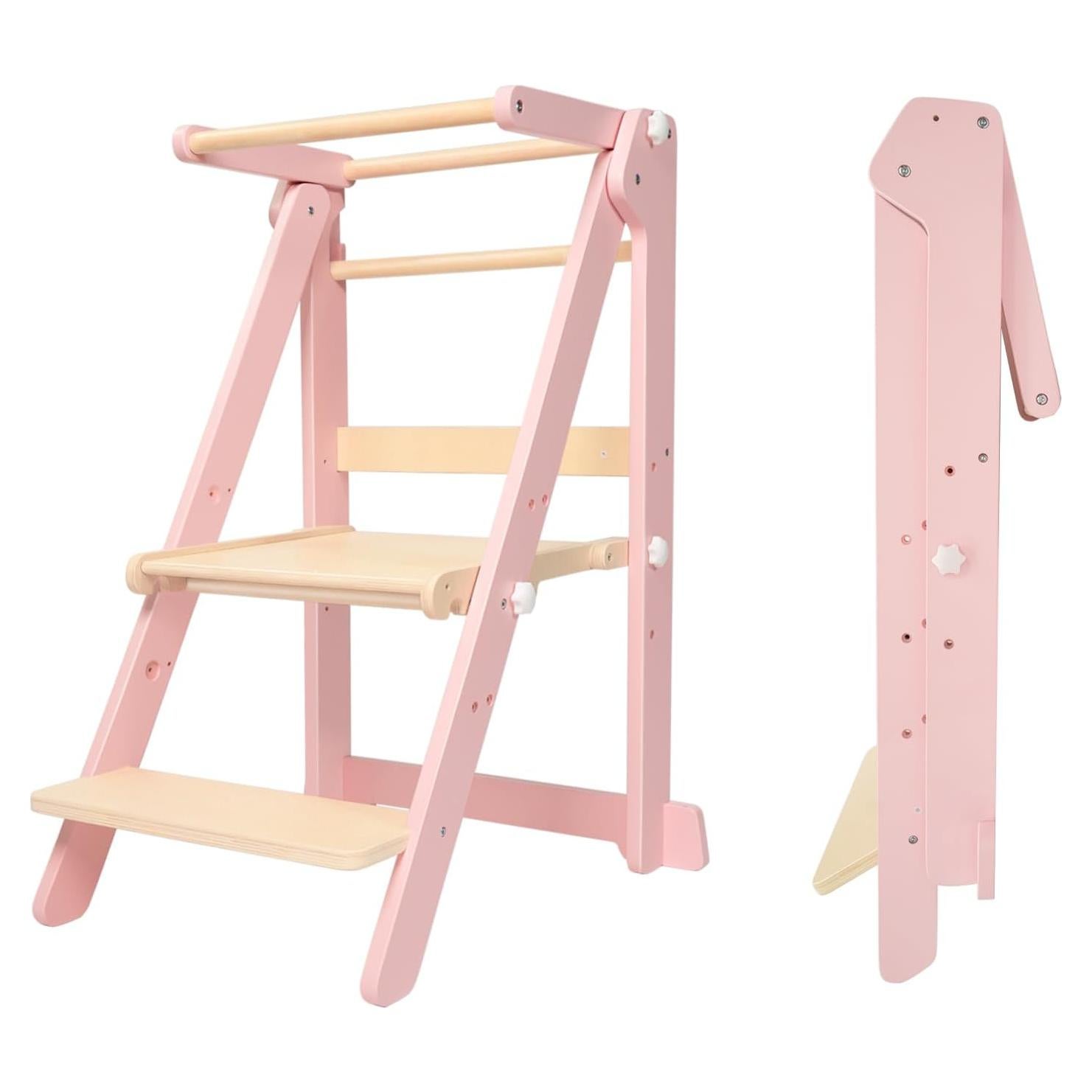 Torre de Aprendizaje Plegable WOOD CITY Rosa Ajustable 3 Alturas