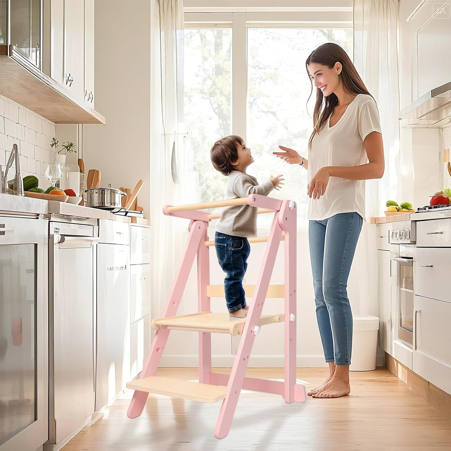 Torre de Aprendizaje Plegable WOOD CITY Rosa Ajustable 3 Alturas