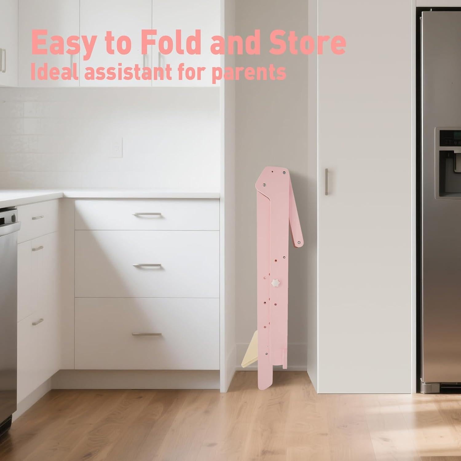 Torre de Aprendizaje Plegable WOOD CITY Rosa Ajustable 3 Alturas