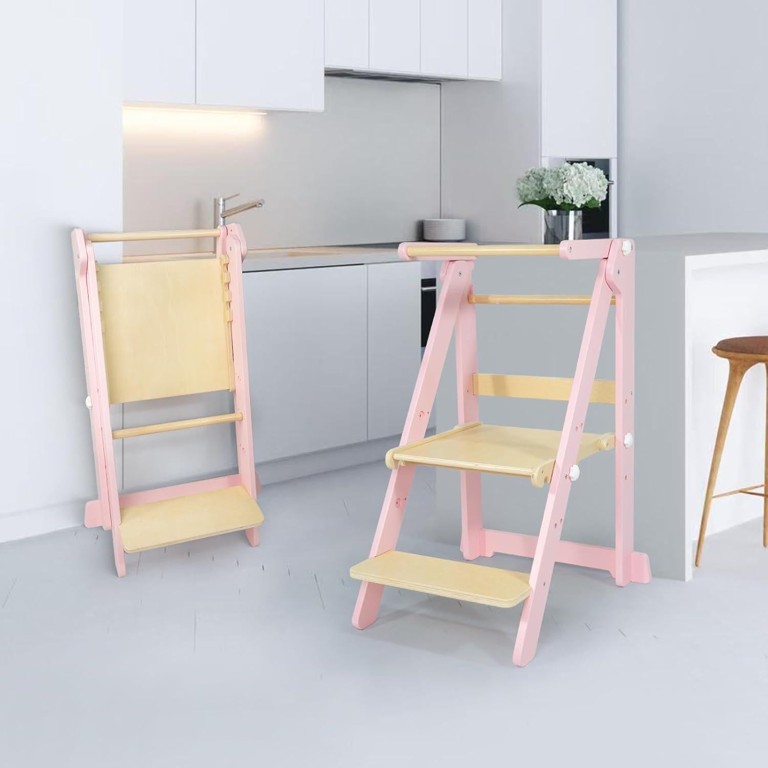 Torre de Aprendizaje Plegable WOOD CITY Rosa Ajustable 3 Alturas