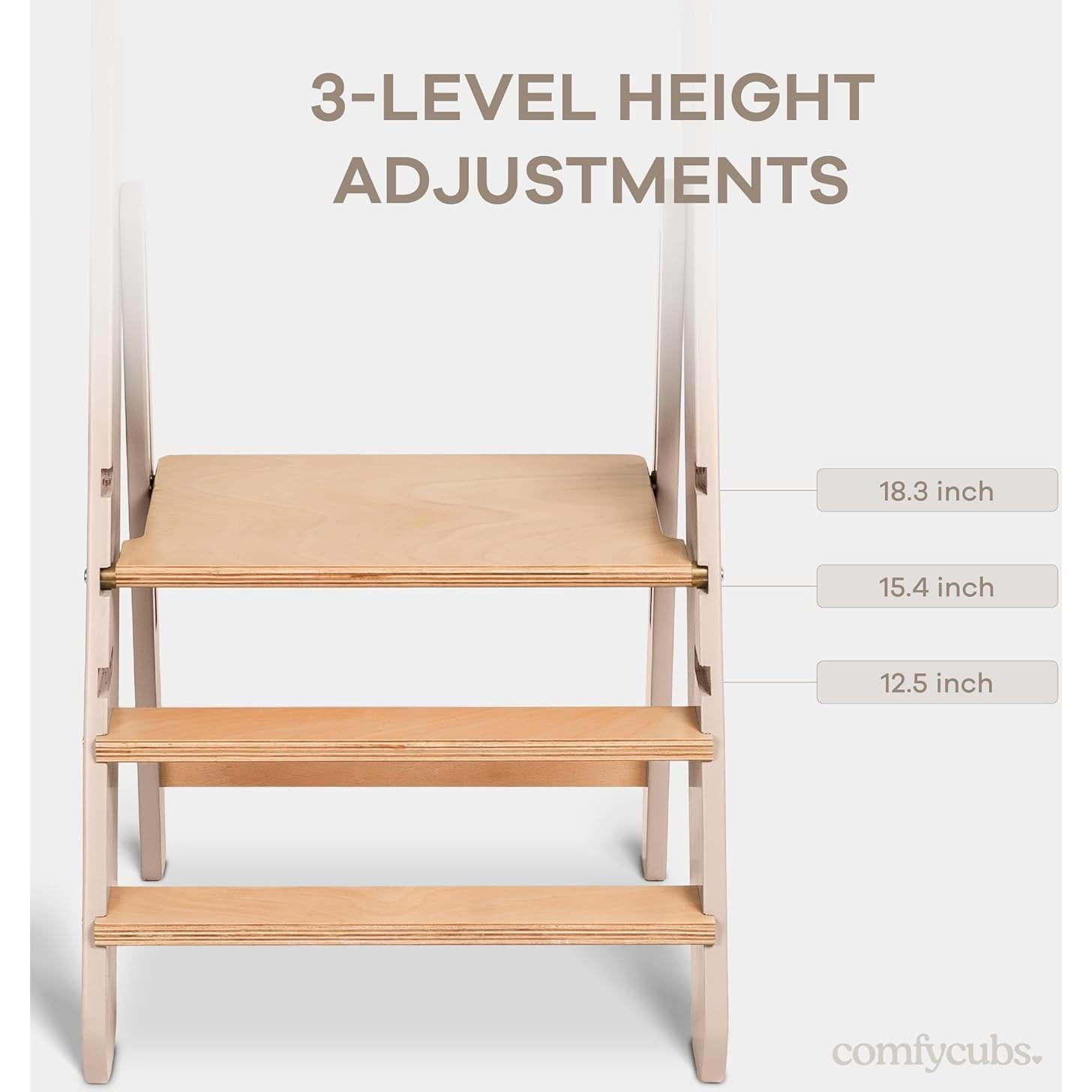 Taburete para Niños Comfy Cubs Rosa - Torre Ajustable 3 Niveles