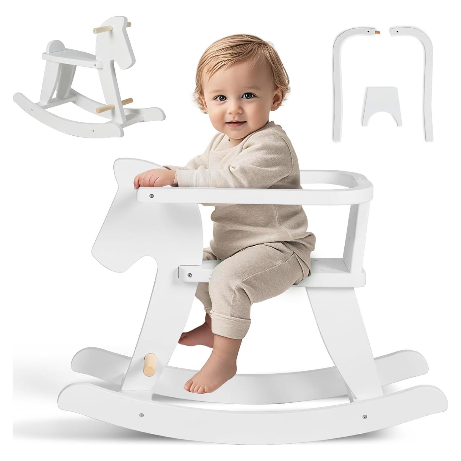 Caballo Balancín de Madera labebe para Bebés 12M+ Blanco