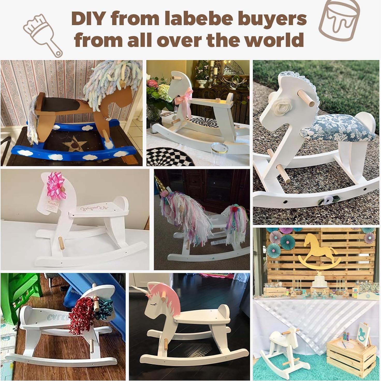 Caballo Balancín de Madera labebe para Bebés 12M+ Blanco