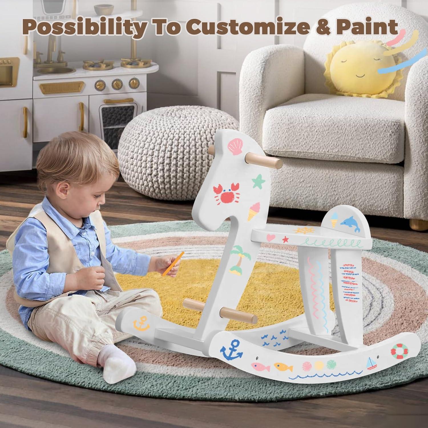 Caballo Balancín de Madera labebe para Bebés 12M+ Blanco