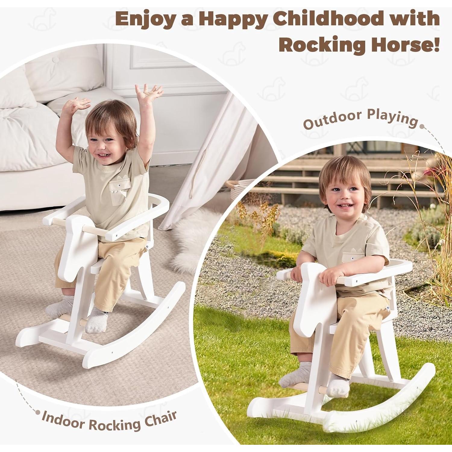 Caballo Balancín de Madera labebe para Bebés 12M+ Blanco
