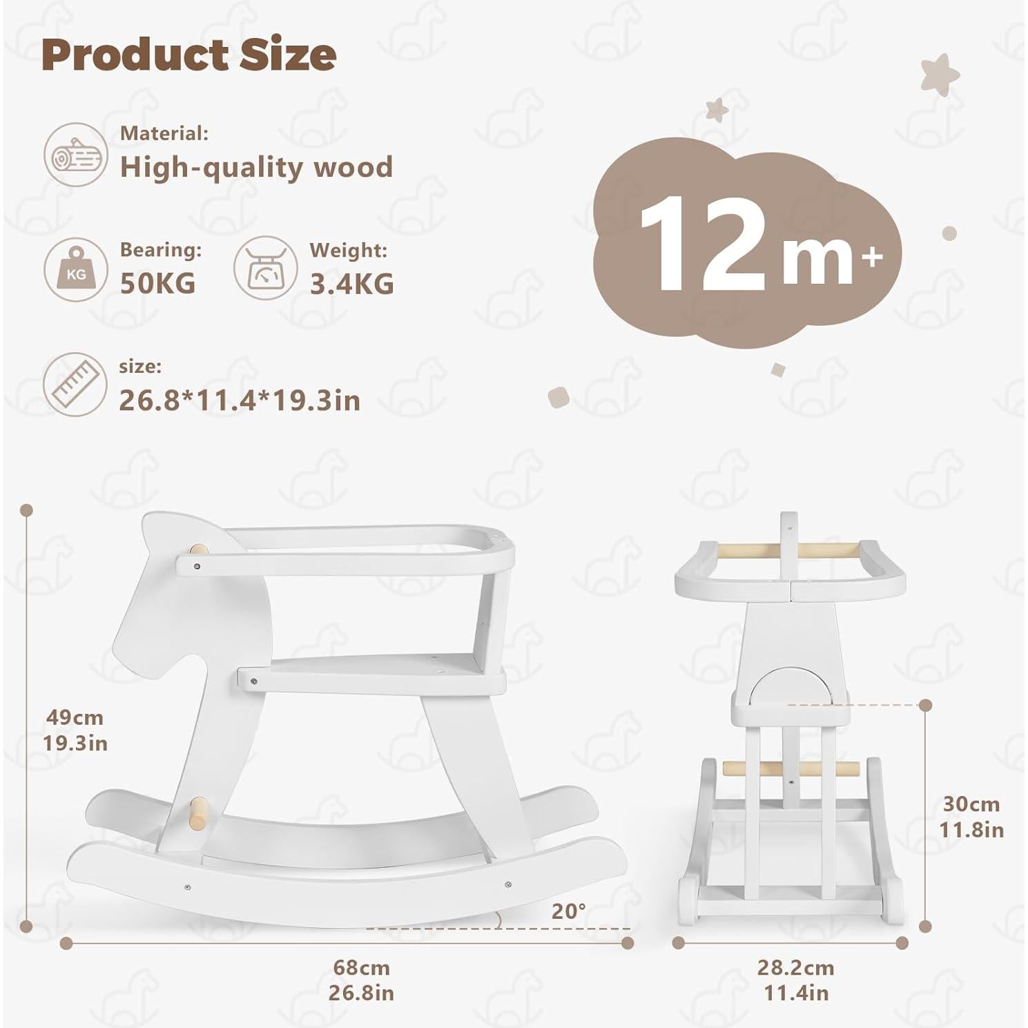 Caballo Balancín de Madera labebe para Bebés 12M+ Blanco