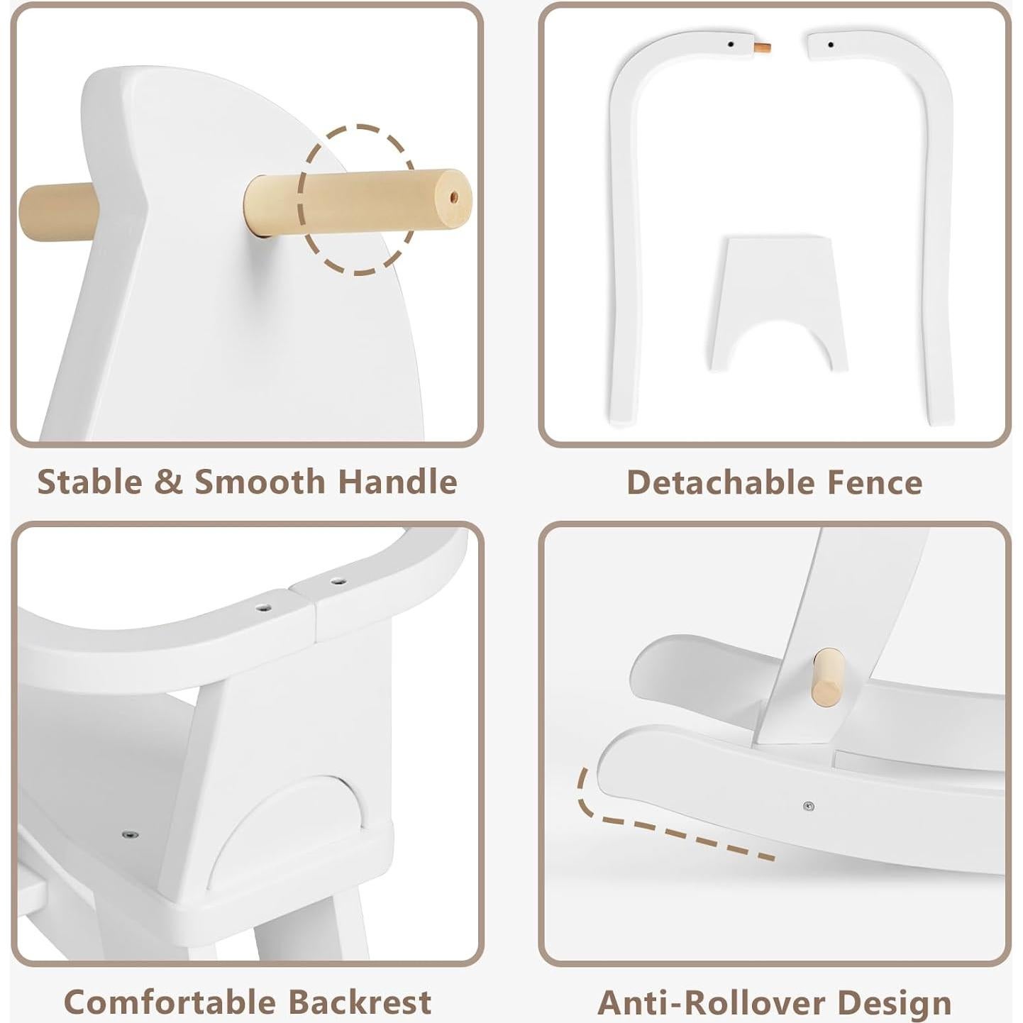 Caballo Balancín de Madera labebe para Bebés 12M+ Blanco