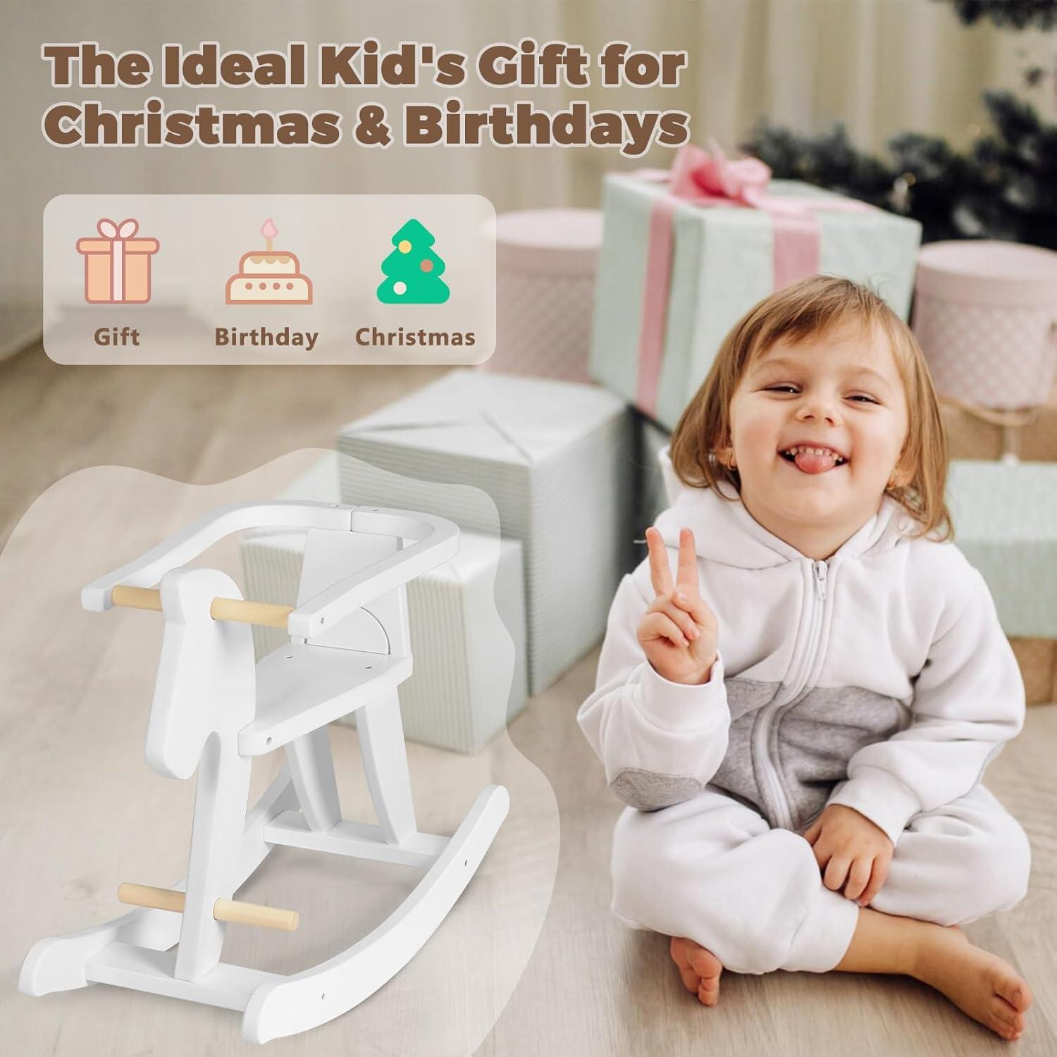 Caballo Balancín de Madera labebe para Bebés 12M+ Blanco