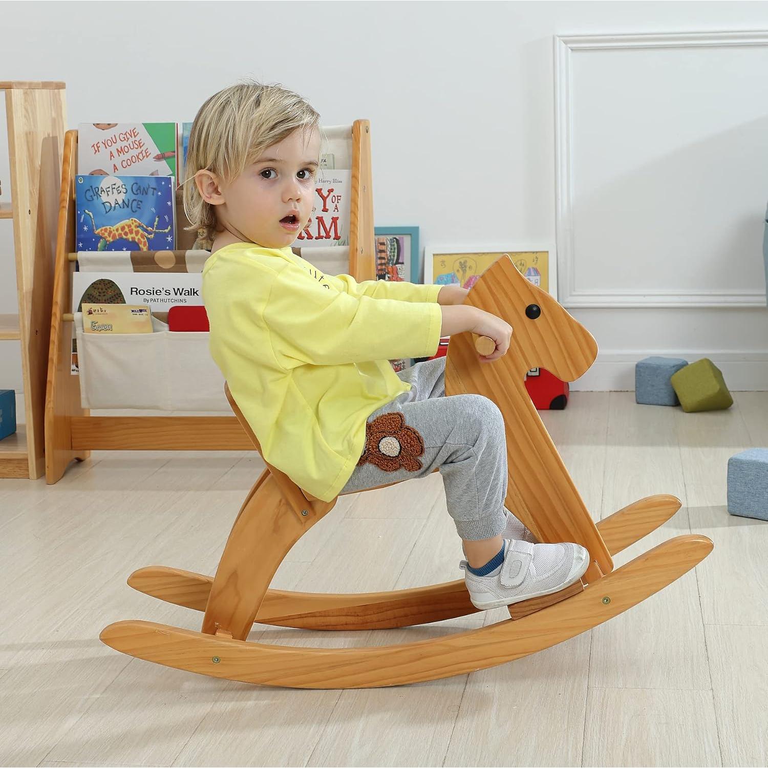 Caballo Balancín de Madera KRAND Natural para Niños 2-5 Años