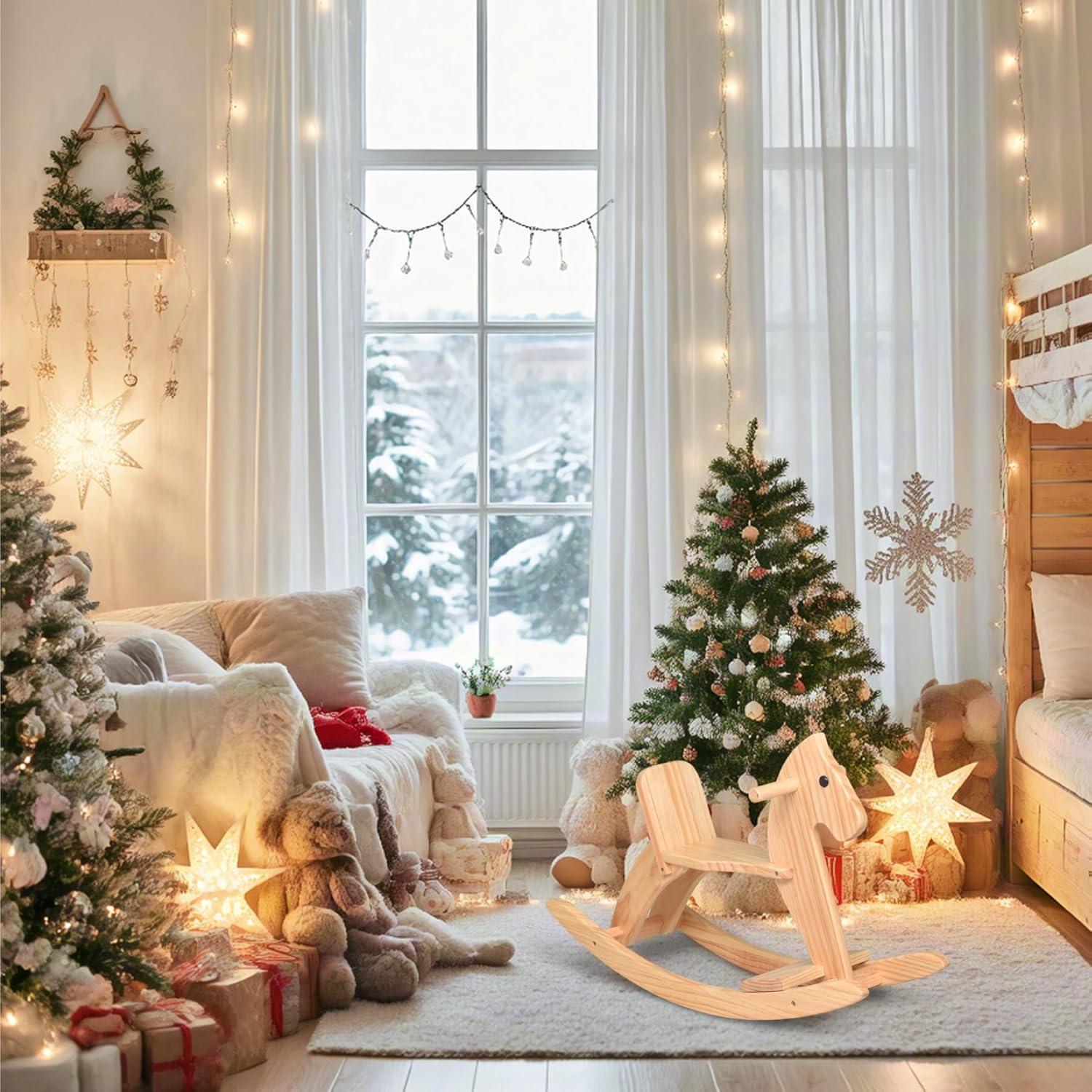 Caballo Balancín de Madera KRAND Natural para Niños 2-5 Años