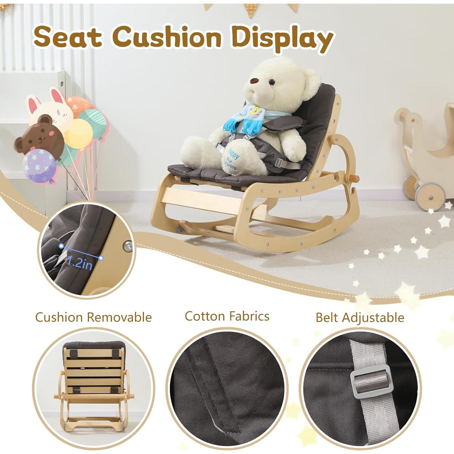 Silla Mecedora 3 en 1 Ergonomica WTTBA8002 para Bebés Gris