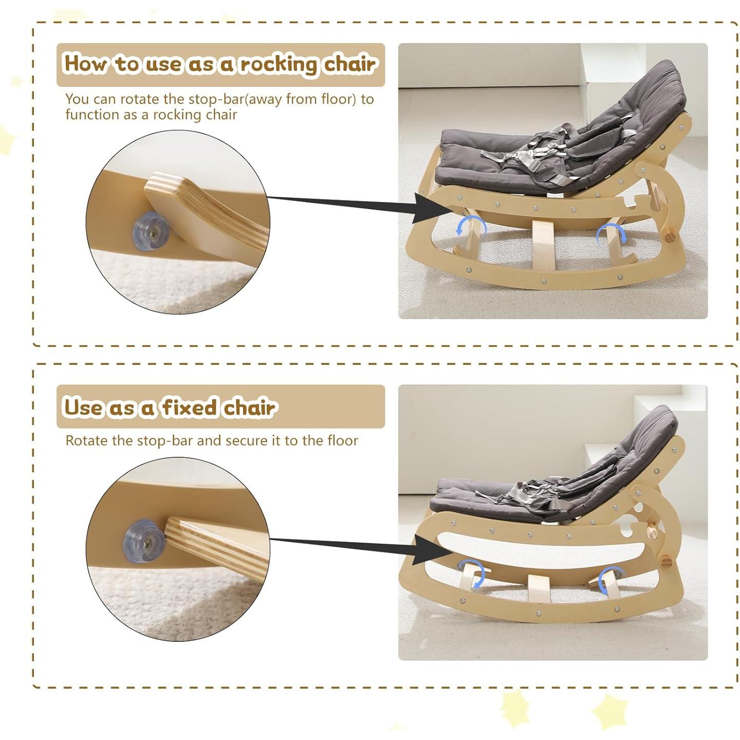 Silla Mecedora 3 en 1 Ergonomica WTTBA8002 para Bebés Gris