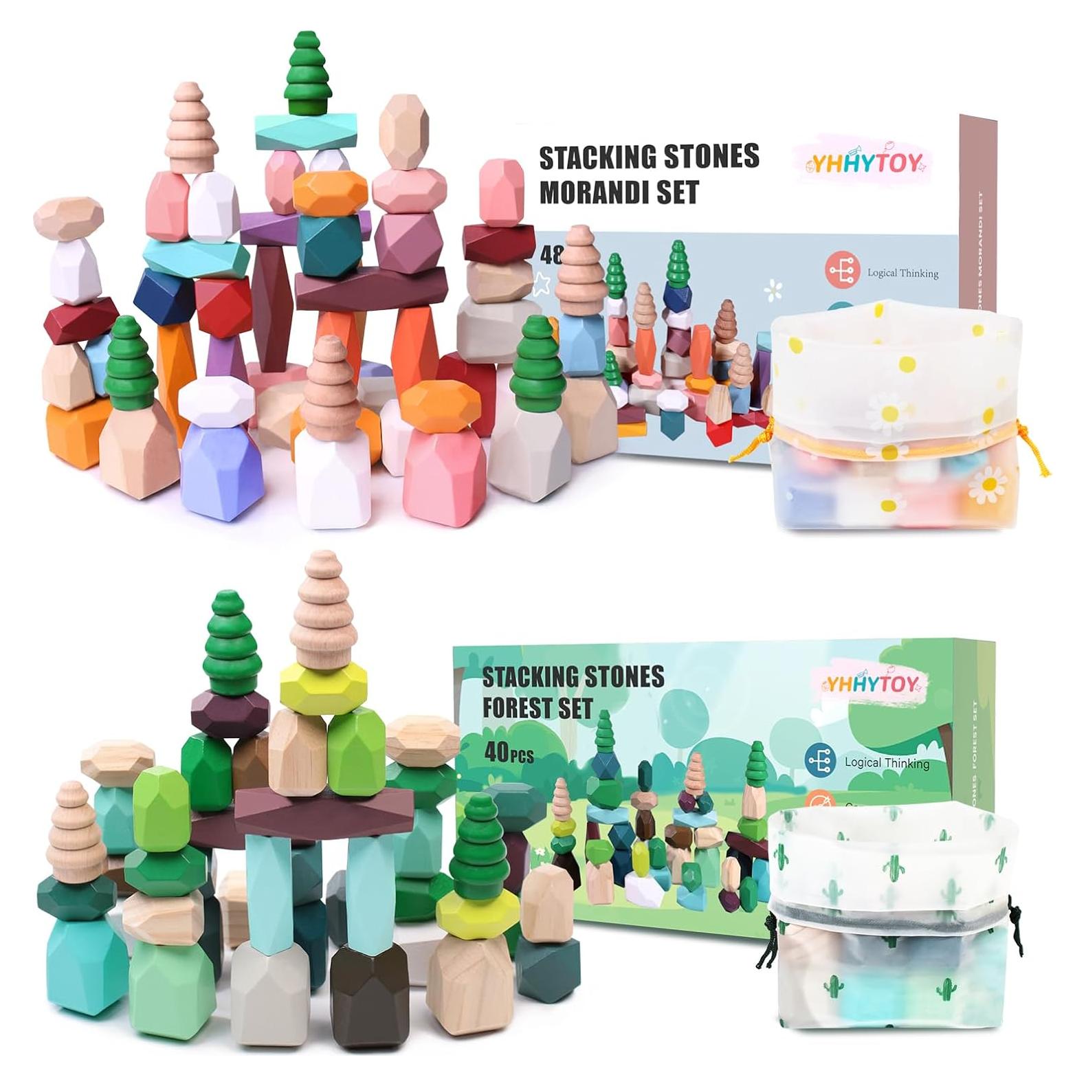 Bloques de Construcción de Madera Montessori 48 Piezas 3-6 Años