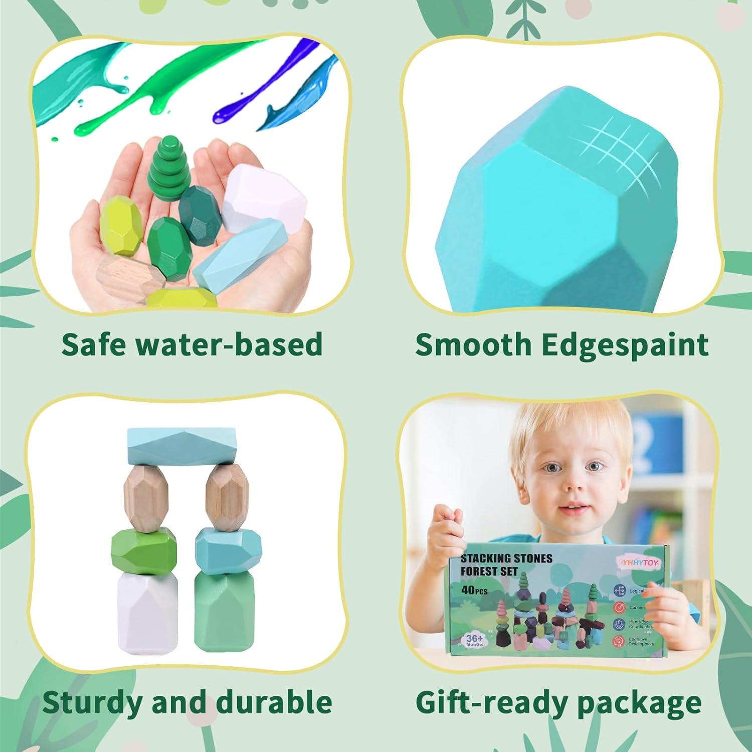 Bloques de Construcción de Madera Montessori 48 Piezas 3-6 Años