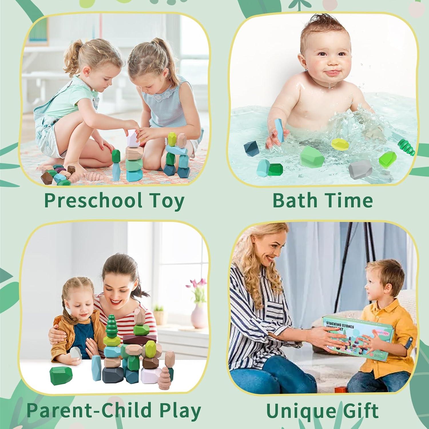 Bloques de Construcción de Madera Montessori 48 Piezas 3-6 Años