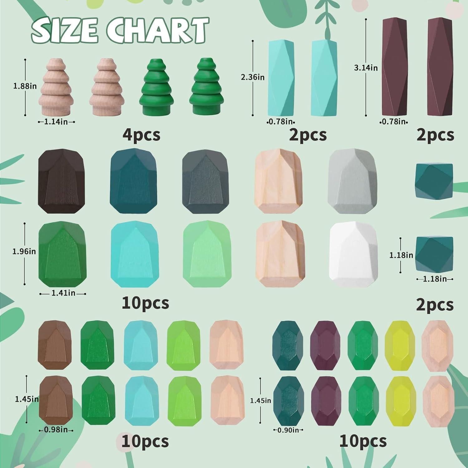 Bloques de Construcción de Madera Montessori 48 Piezas 3-6 Años