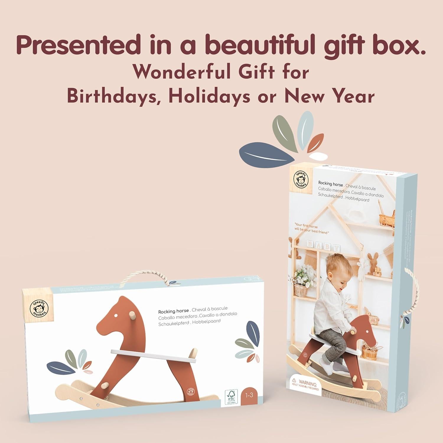 Caballo Balancín de Madera Speedy Monkey - Juguete Seguro 5.41 kg