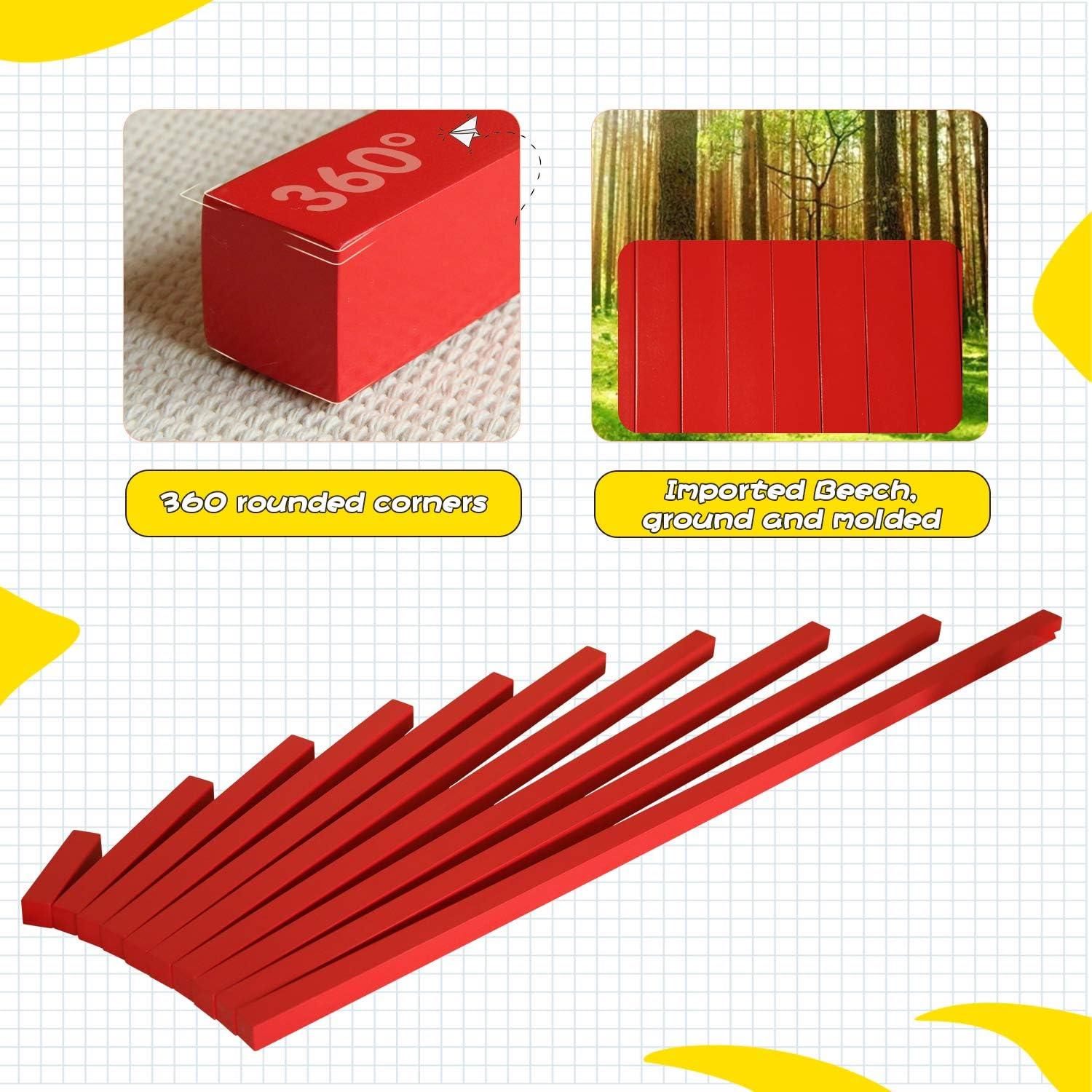 Varas Largas Rojas Montessori - 10 Piezas de Madera 10-100 cm