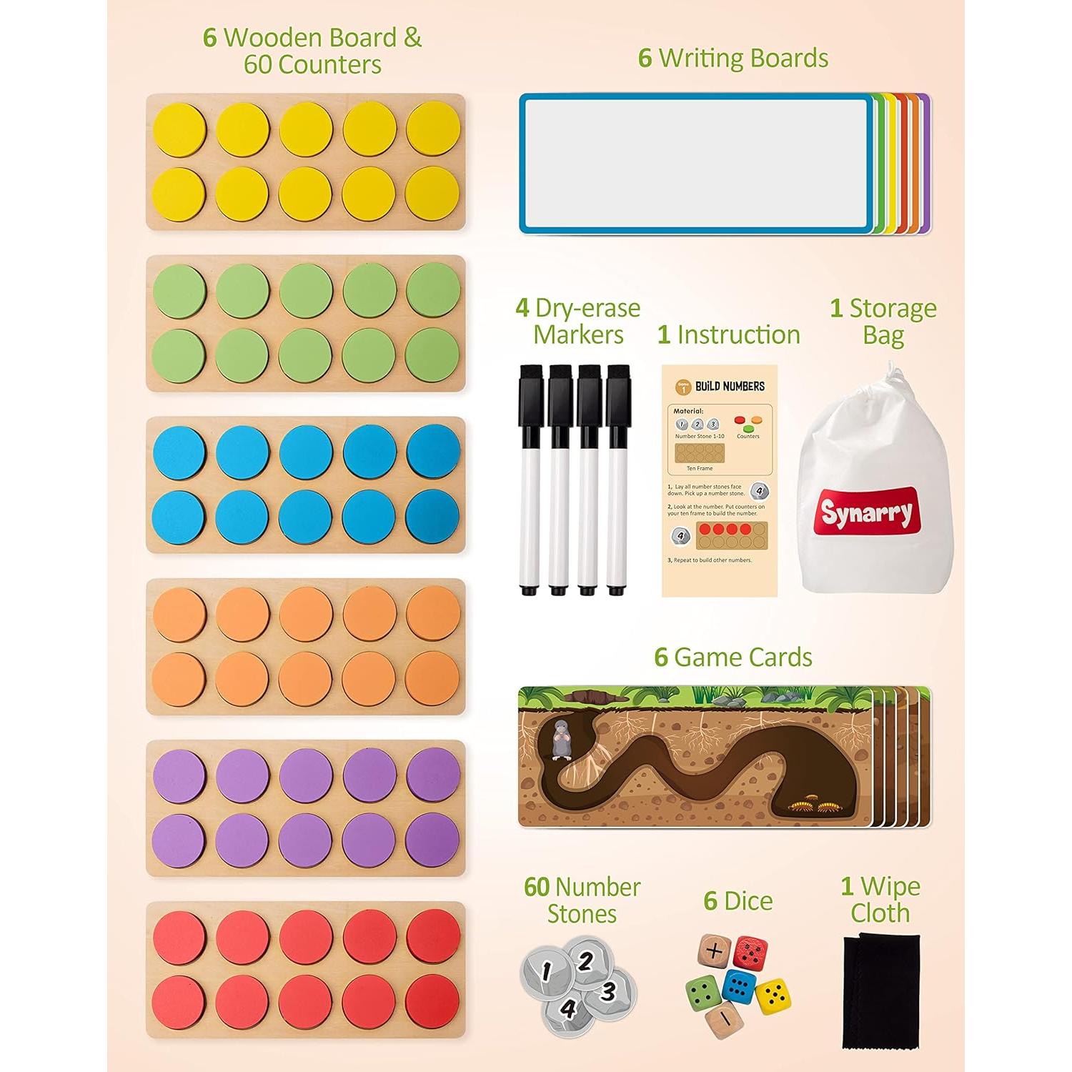 Juego de Marco de Diez de Madera SYNARRY para Matemáticas 3-8 Años