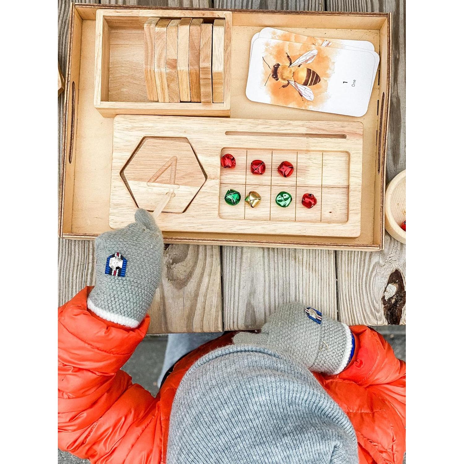 Juego de Tablero Montessori Bambeani - Diez Cuadrados de Madera