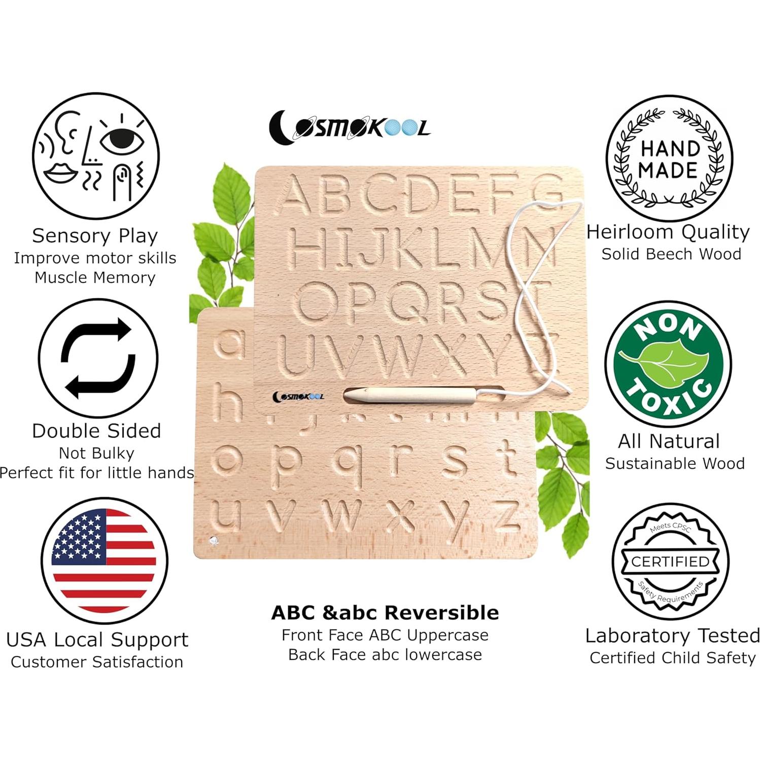 Tablero de Trazado del Alfabeto Montessori CosmoKool - Doble Cara ABC/abc