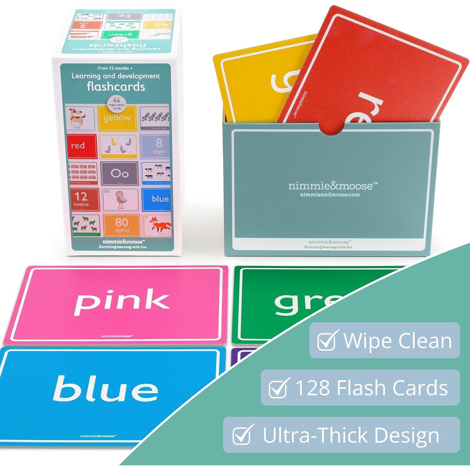 Tarjetas de Flash Nimmie & Moose para Niños 1-3 Años - Aprender Letras, Números y Colores