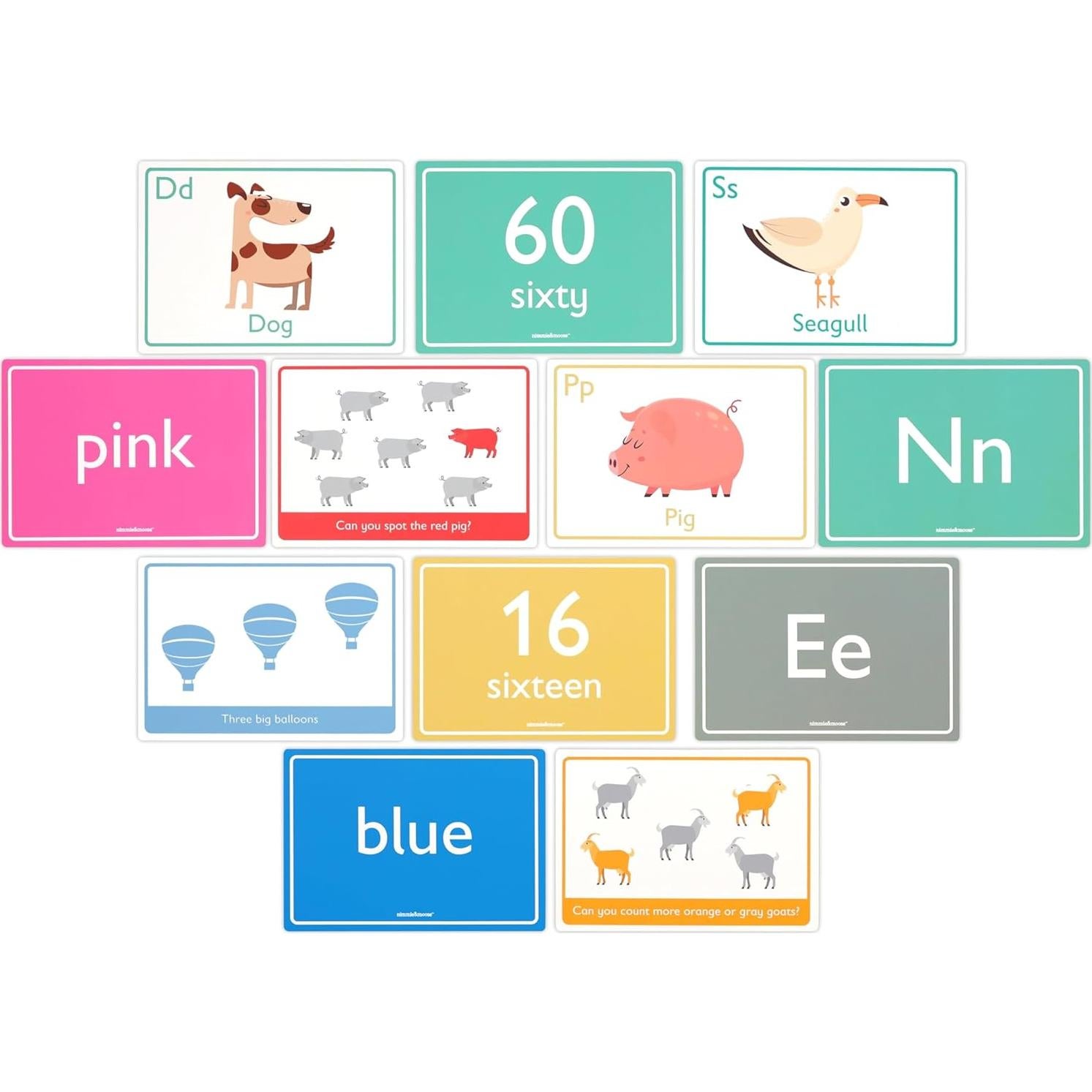 Tarjetas de Flash Nimmie & Moose para Niños 1-3 Años - Aprender Letras, Números y Colores