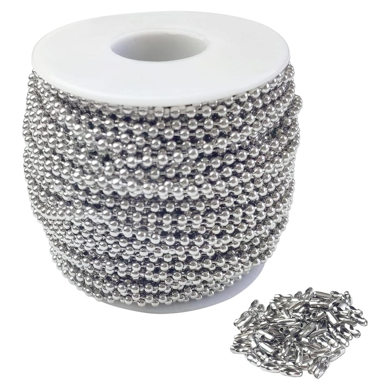 Cadena de Bolas de Acero Inoxidable 30m 2.4mm con 100 Conectores