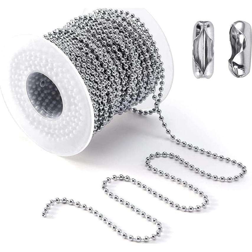 Cadena de Bolas de Acero Inoxidable 30m 2.4mm con 100 Conectores