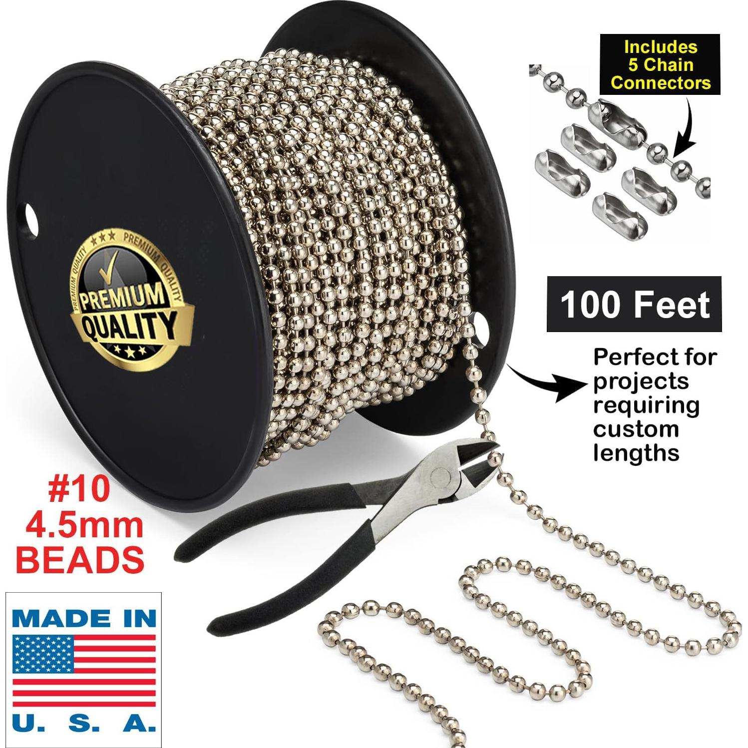 Cadena de Bolas #10 Acero Inoxidable 4.5mm 100 Pies California Blinds