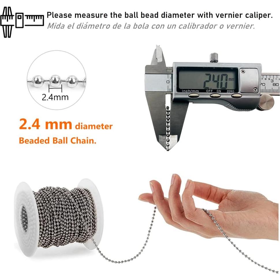 Cadena de Bolas Wayilea 16 Metros Acero Inoxidable 2.4mm