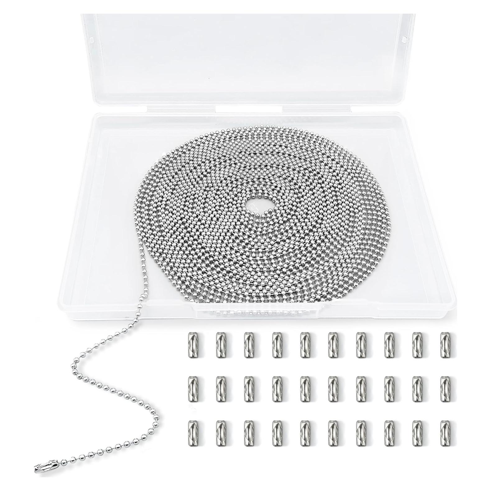Cadena de bola de metal 10.06m 2.4mm con 30 conectores Plata
