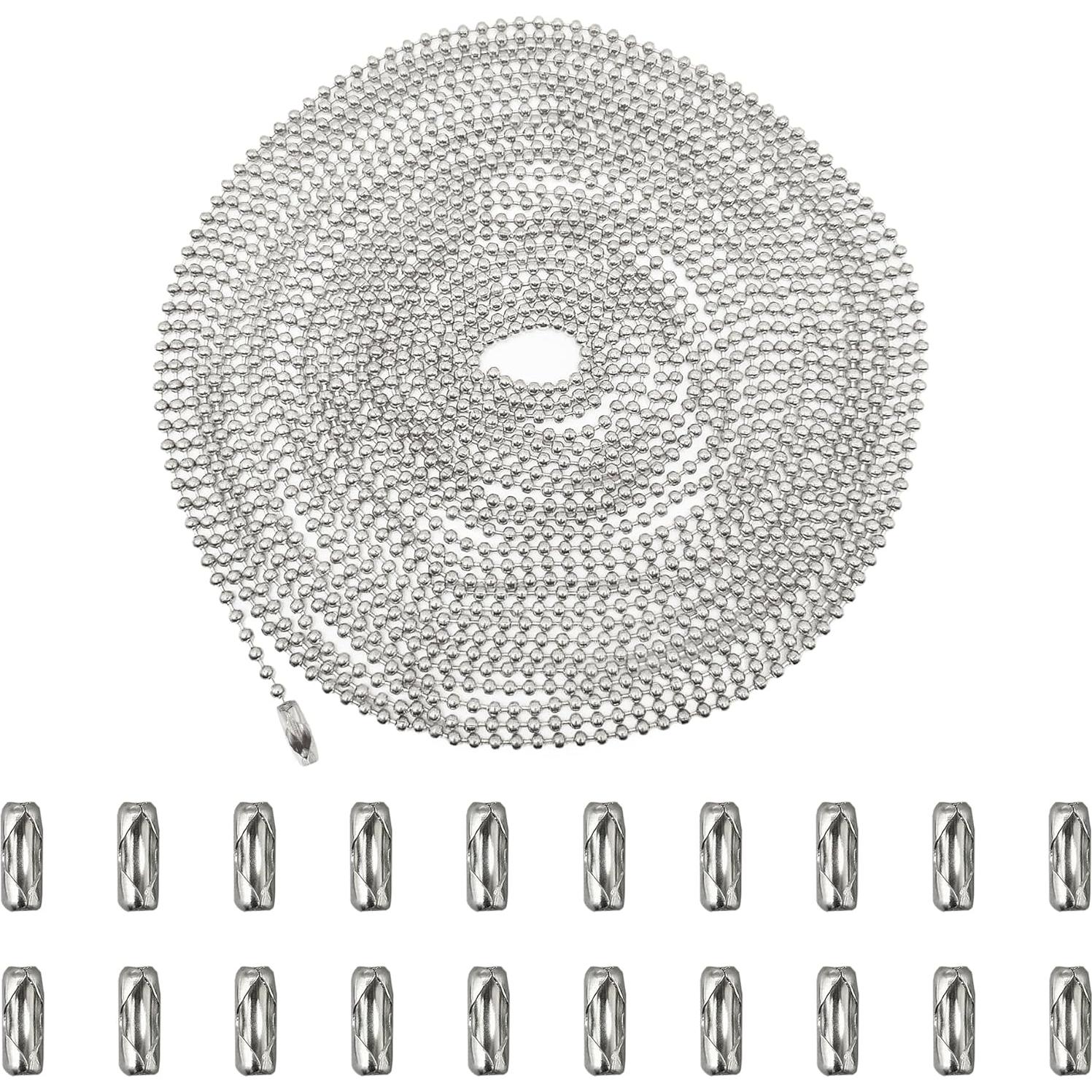 Cadena de bola de metal 10.06m 2.4mm con 30 conectores Plata
