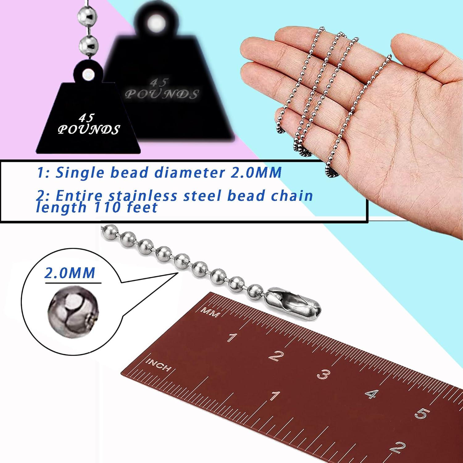 Cadena de cuentas de bola 2.0mm YZDTECH 33.5m con 200 conectores