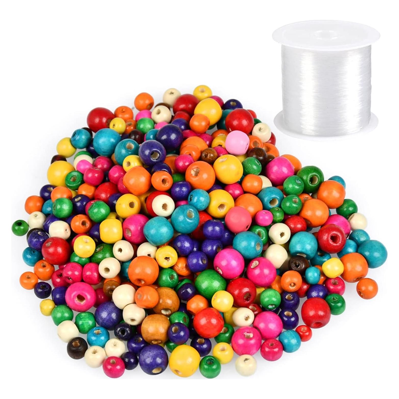 WOWOSS 1000 Perlas de Madera Coloridas 8-14mm + 50m Cordón