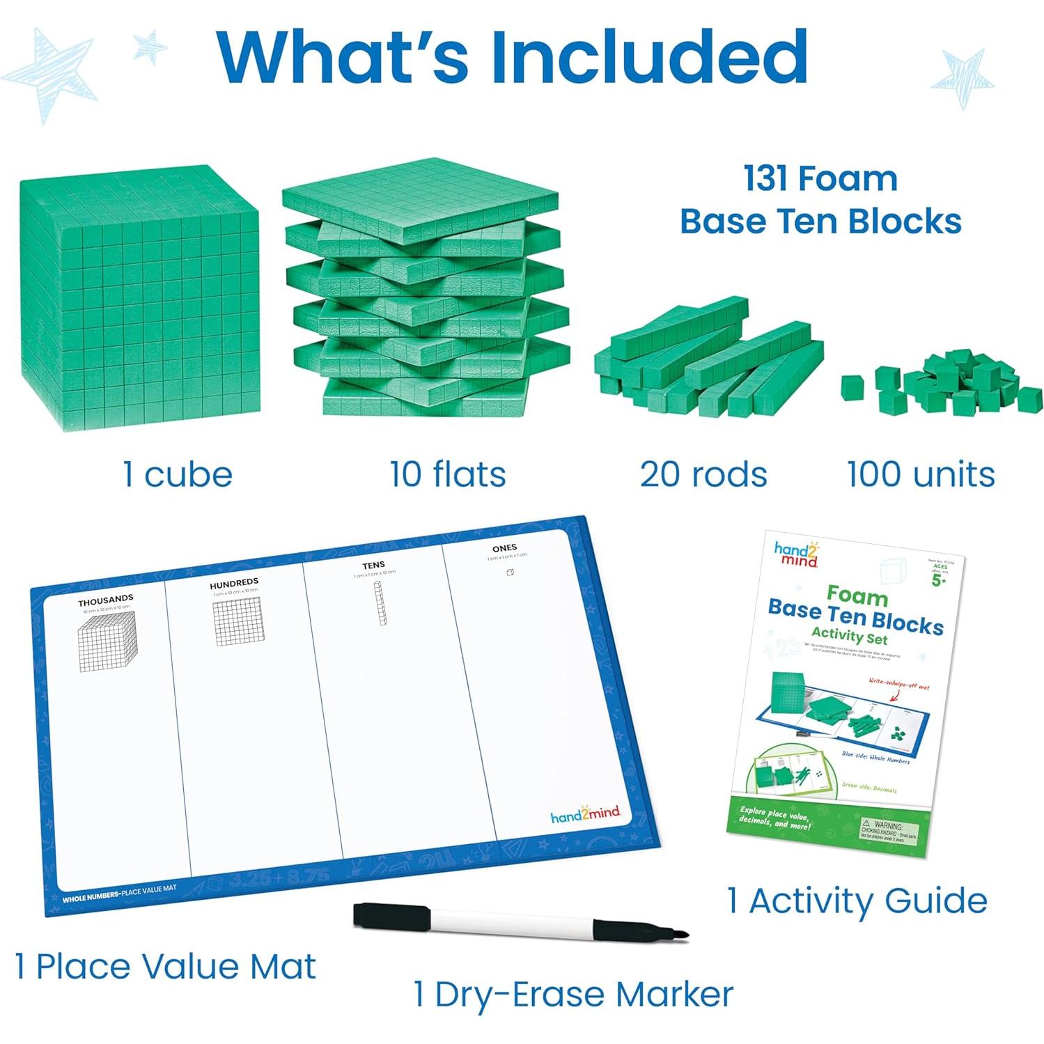 Juego de Bloques de Base 10 hand2mind - 133 Piezas de Plástico