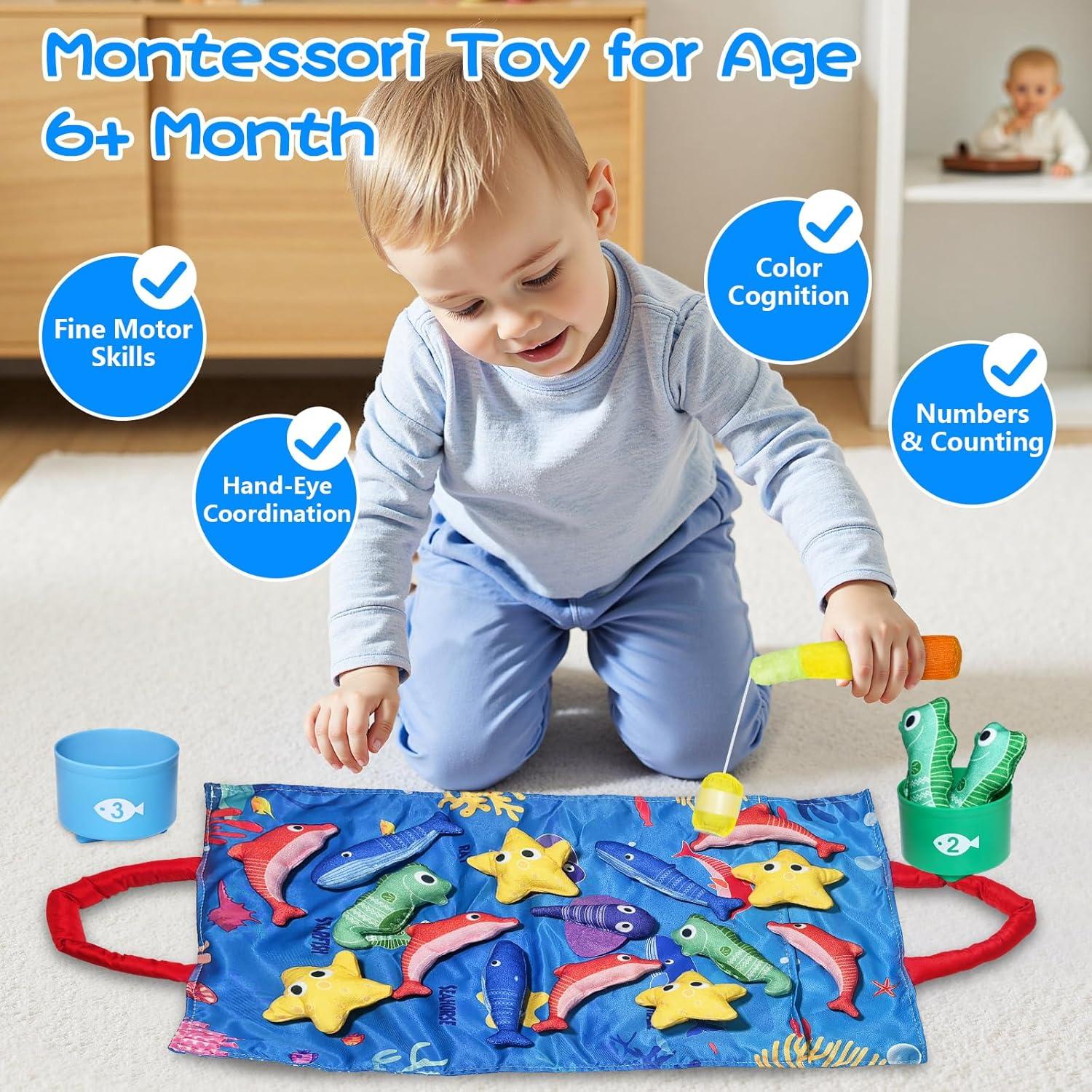Juguetes Montessori Shozaar Set de Pesca 22 Piezas para Bebés