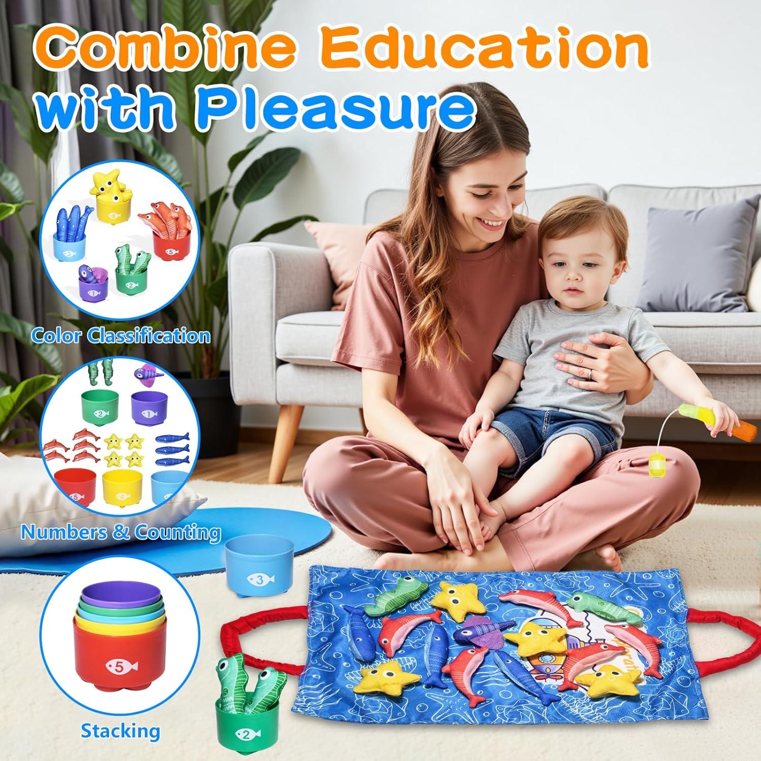 Juguetes Montessori Shozaar Set de Pesca 22 Piezas para Bebés