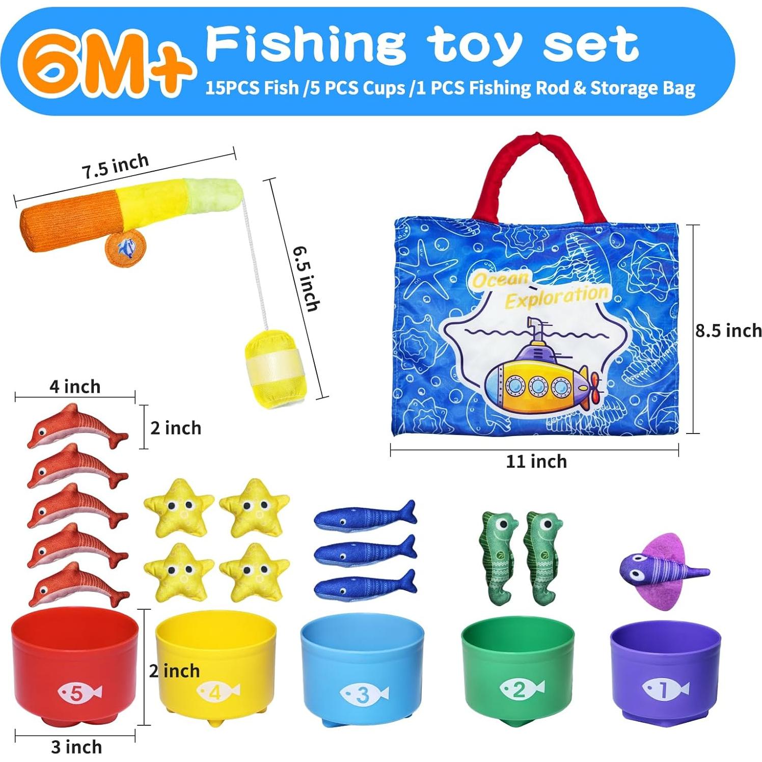 Juguetes Montessori Shozaar Set de Pesca 22 Piezas para Bebés