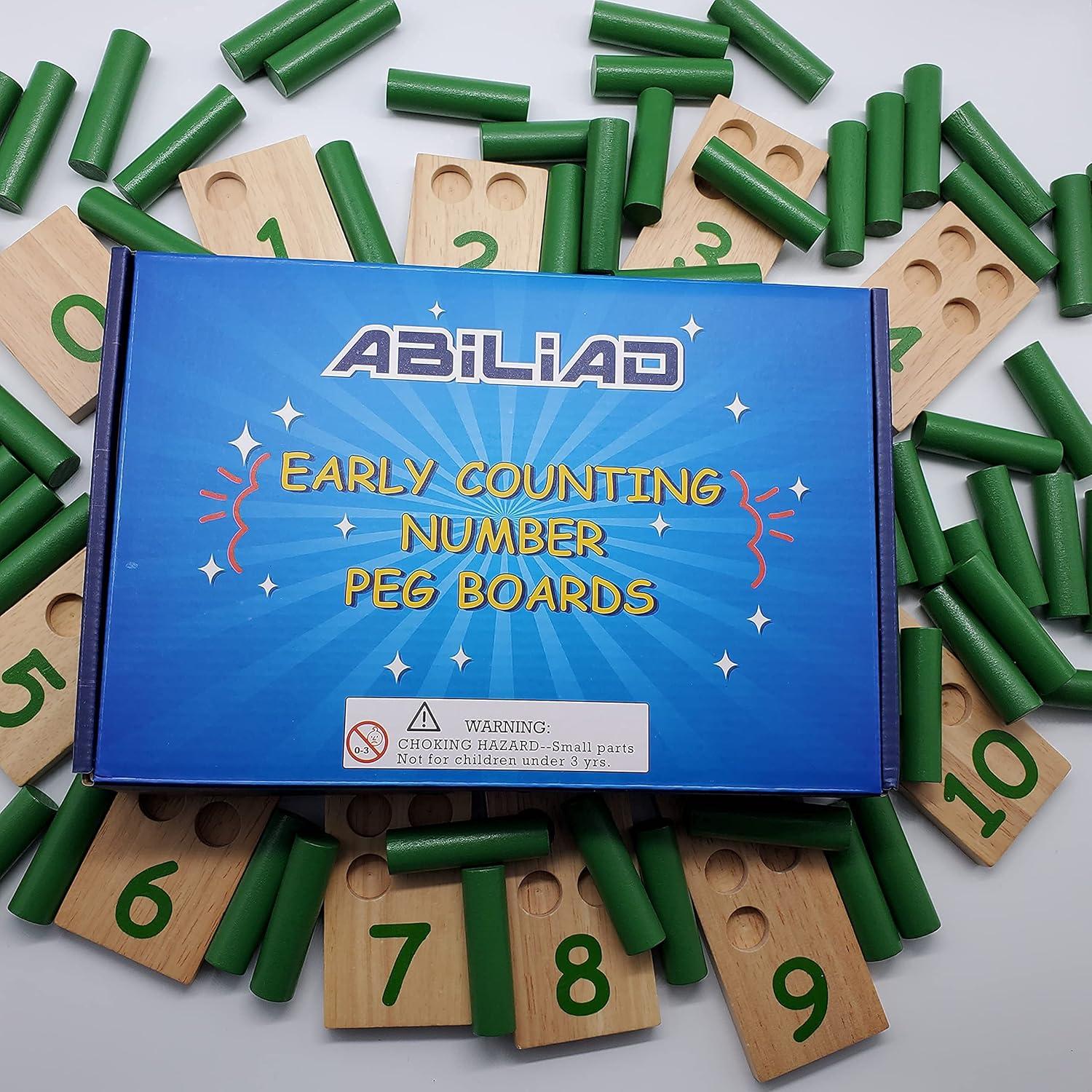 Tablero de Clavijas Numéricas de Madera Montessori - 11 Tableros y 57 Clavijas