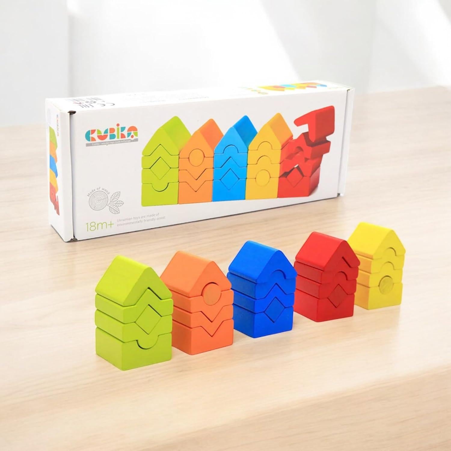 Juego de Torre de Construcción CUBIKA de Madera - 25 Piezas Montessori