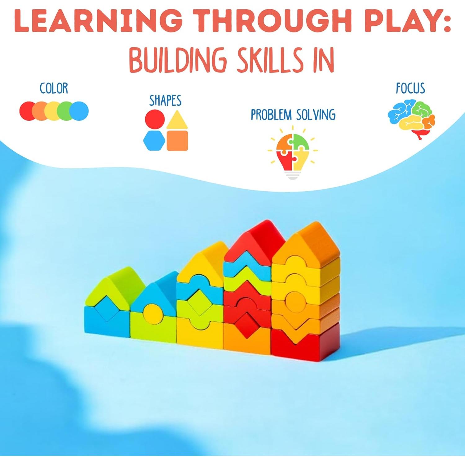 Juego de Torre de Construcción CUBIKA de Madera - 25 Piezas Montessori