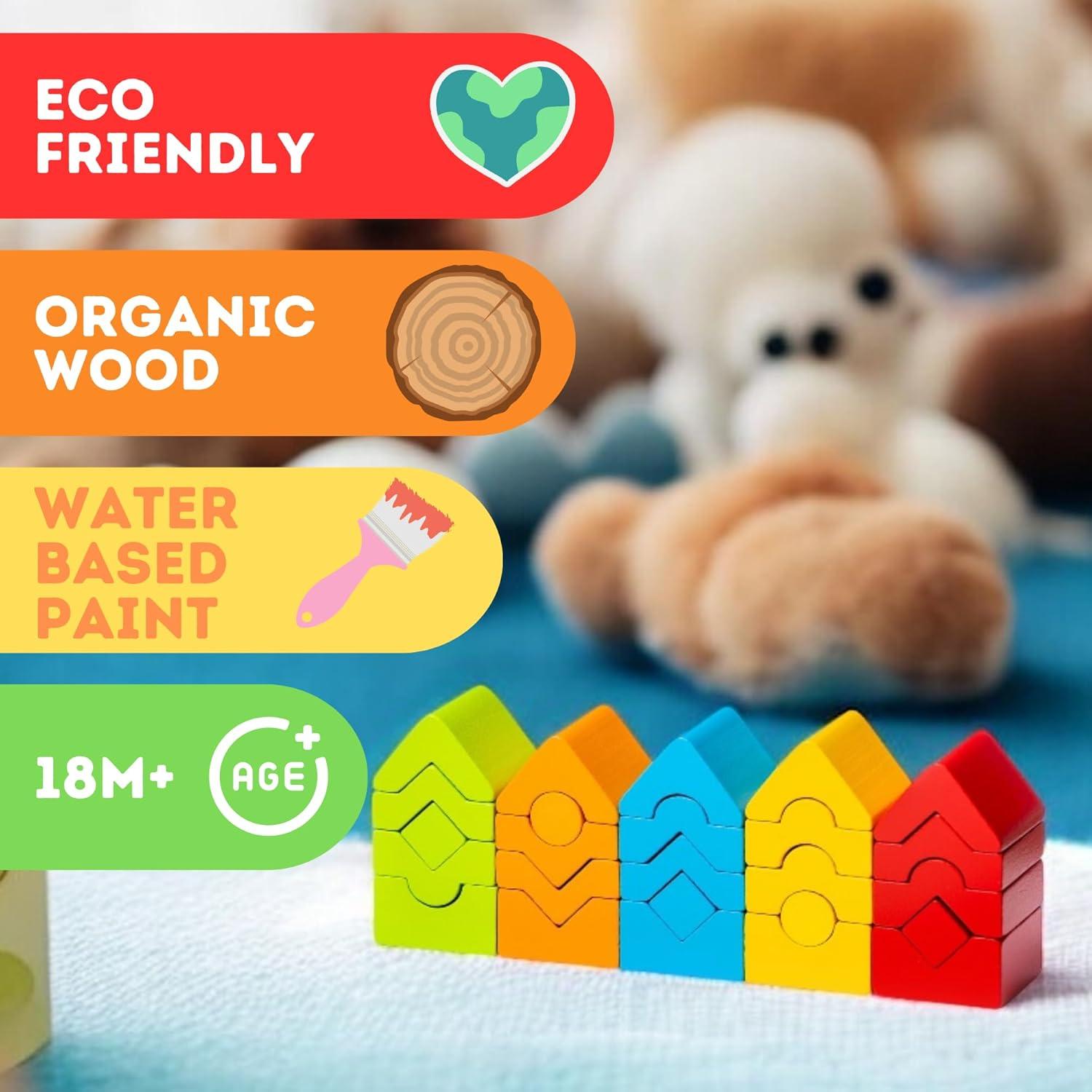 Juego de Torre de Construcción CUBIKA de Madera - 25 Piezas Montessori