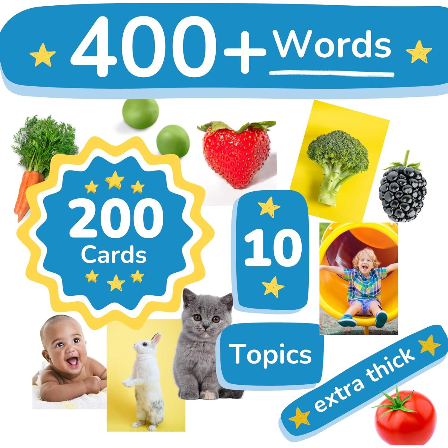 Tarjetas Flash Gruesas ToyVentive 200 Piezas para Niños 1-4 Años