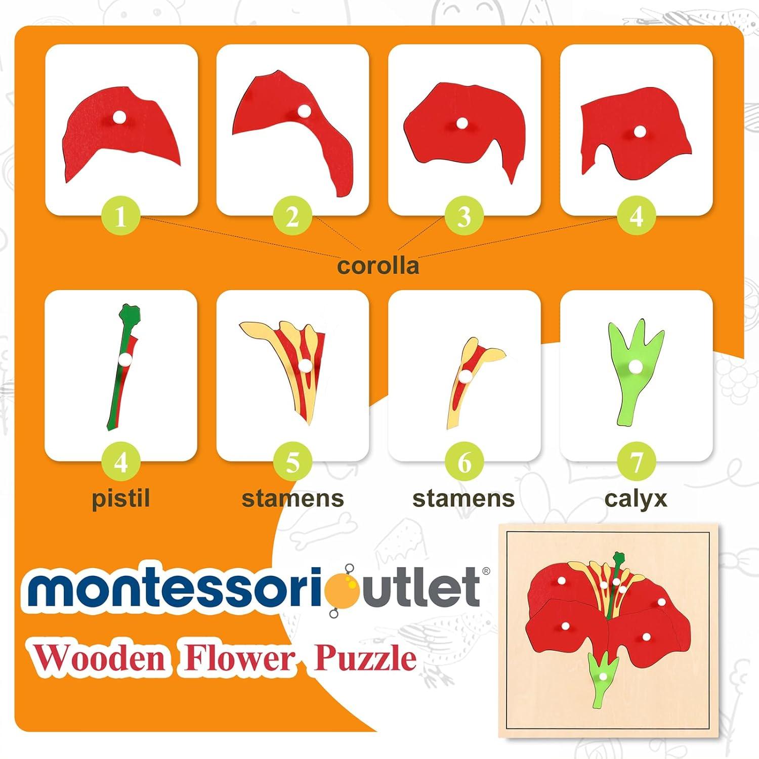 Rompecabezas de Flores Montessori Outlet 24x24 cm para Niños 3-6 Años