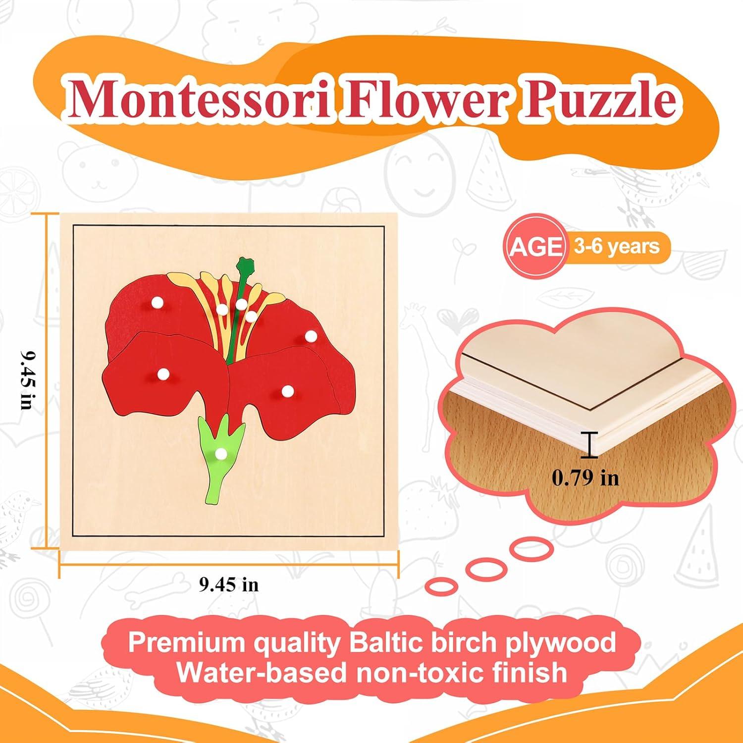 Rompecabezas de Flores Montessori Outlet 24x24 cm para Niños 3-6 Años