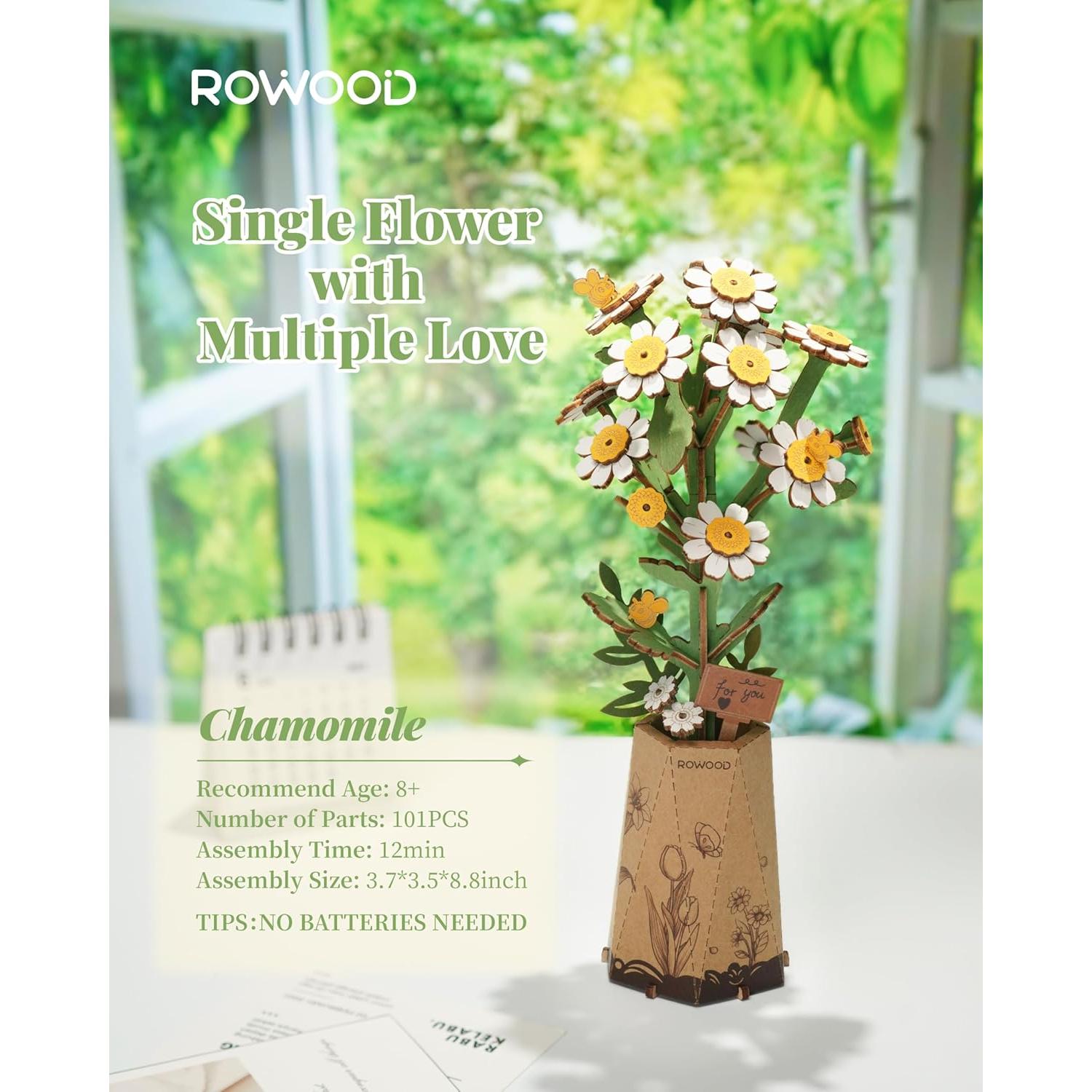 Kit de Manualidades 3D de Flores de Madera Rowood - Camomila