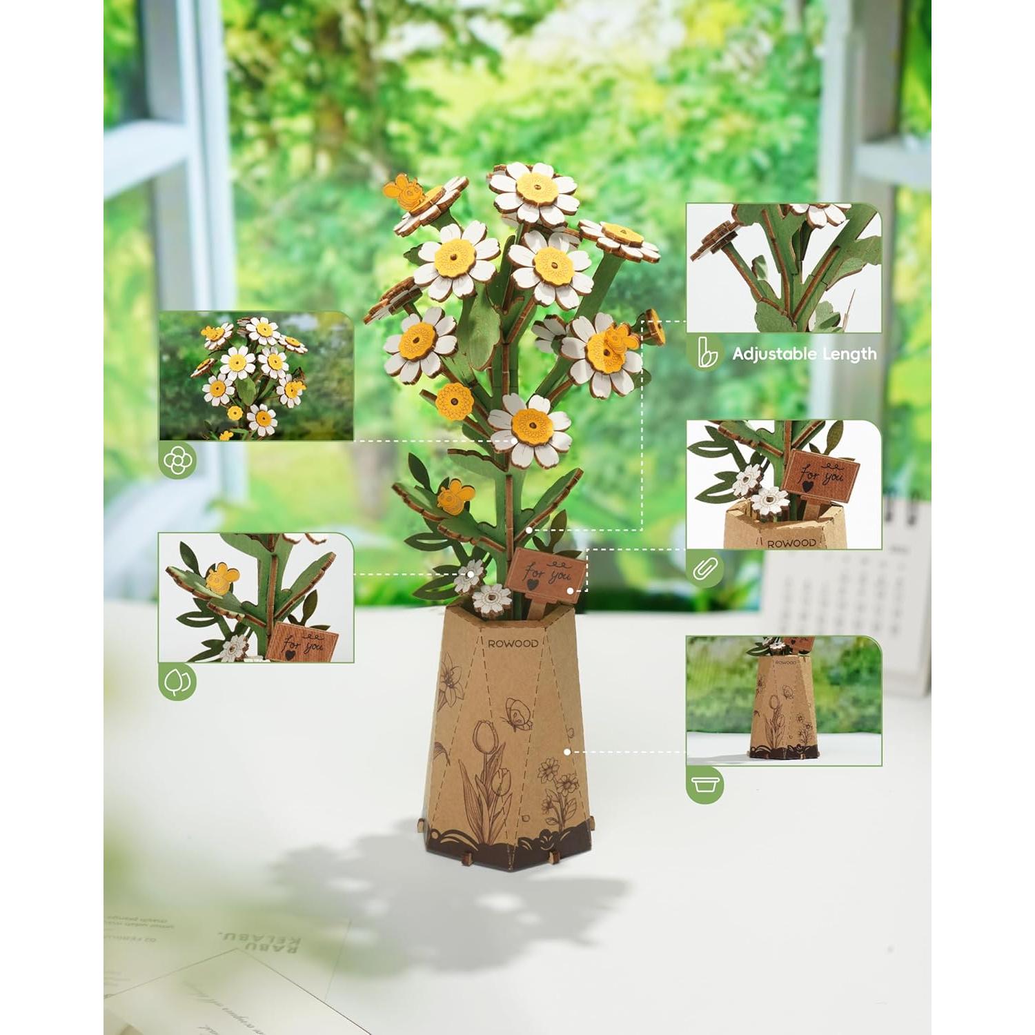 Kit de Manualidades 3D de Flores de Madera Rowood - Camomila