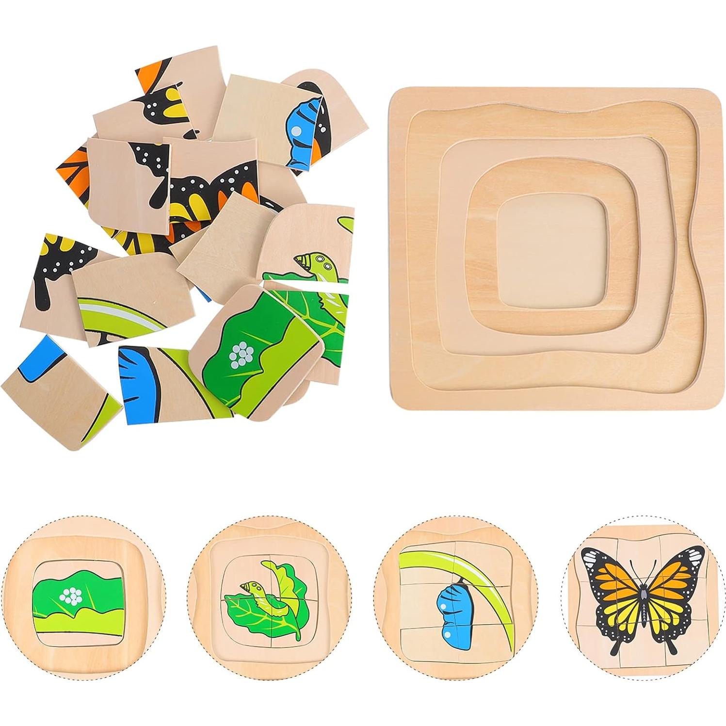 Rompecabezas de Madera Jojofuny Ciclo de Vida Mariposa 18cm